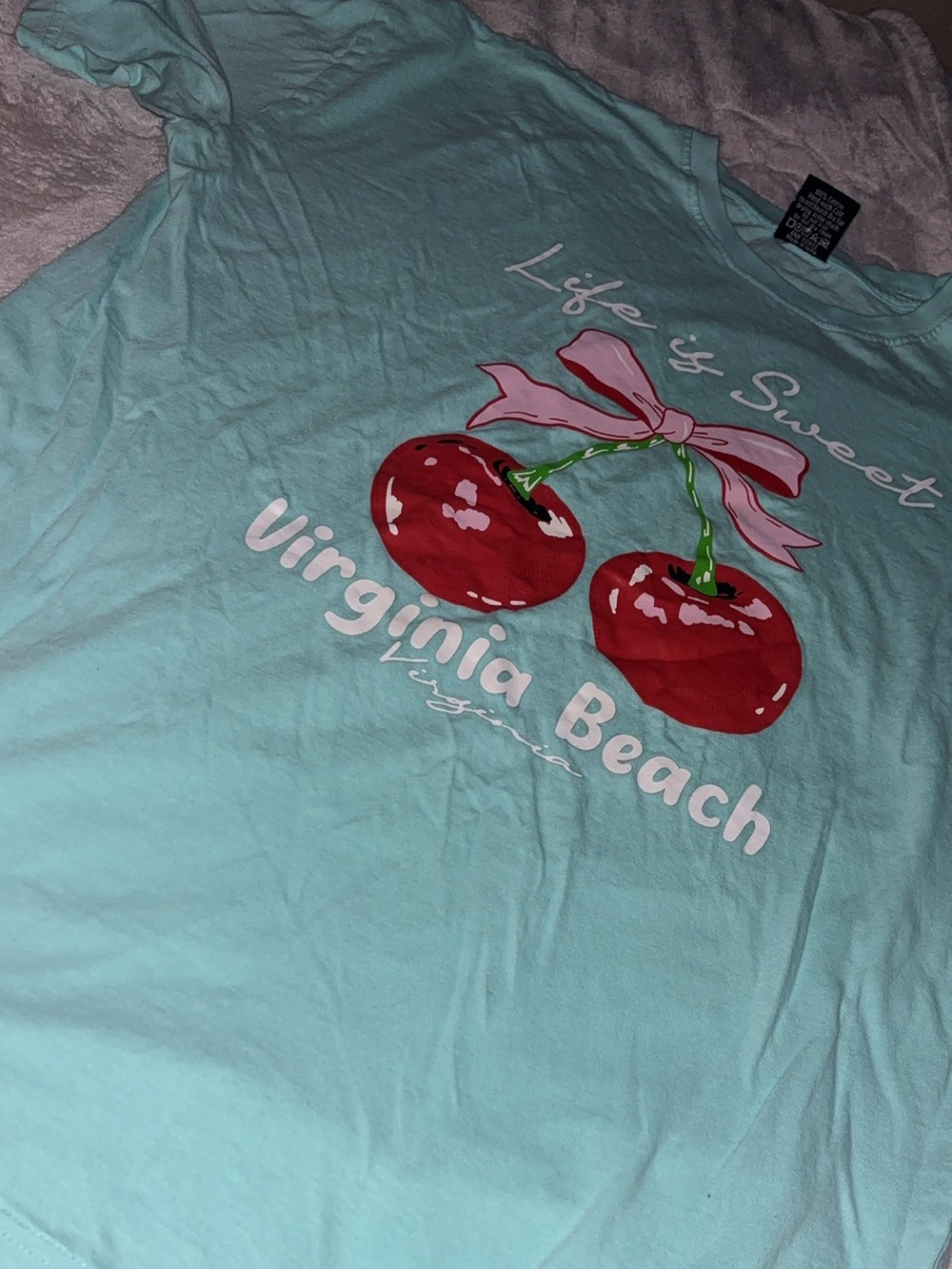 Virginia Beach Cherry Graphic Tee - Mint & Red